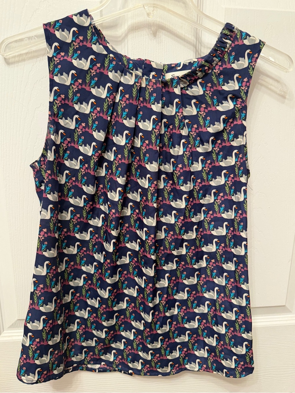 Sunny Girl Navy Sleeveless Swan Print Top